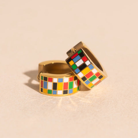 Global Goals Checkered Super Chunky Huggie Hoop Earrings