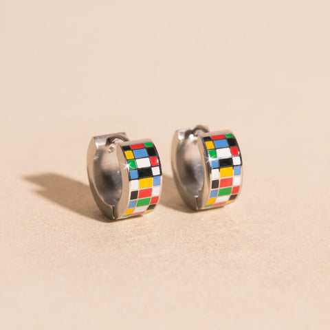 Global Goals Checkered Super Chunky Huggie Hoop Earrings