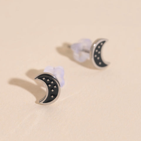 Black Moon Stud Earrings