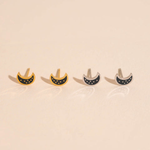 Black Moon Stud Earrings