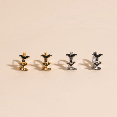 Black Bat 3D Huggie Hoop Earrings