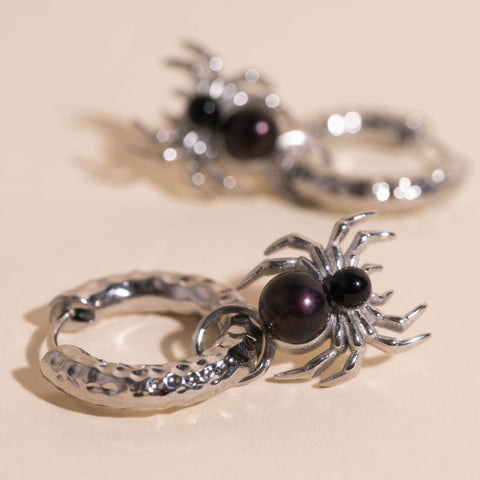 Spider Pearls Huggie Hoop Charms
