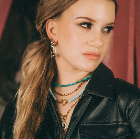 Beaded Metal Chain Chunky Huggie Hoop Charms