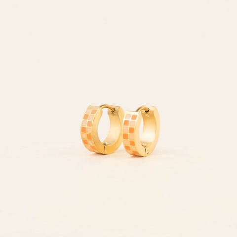 Checkered Chunky Huggie Hoop Earrings