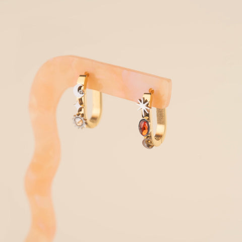 Celestial Oblong 3D Huggie Hoop Earrings