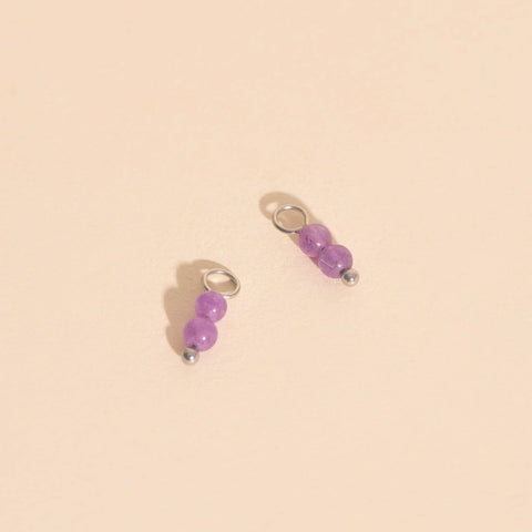 Lavender Bead Drop Huggie Hoop Charms