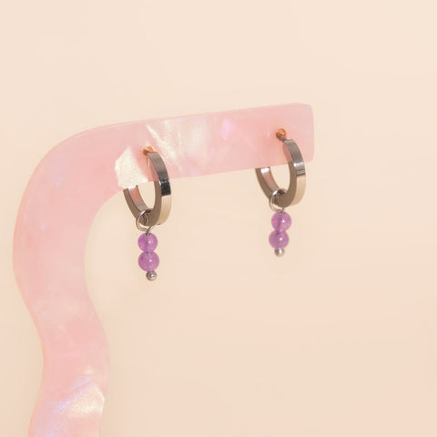 Lavender Bead Drop Huggie Hoop Charms