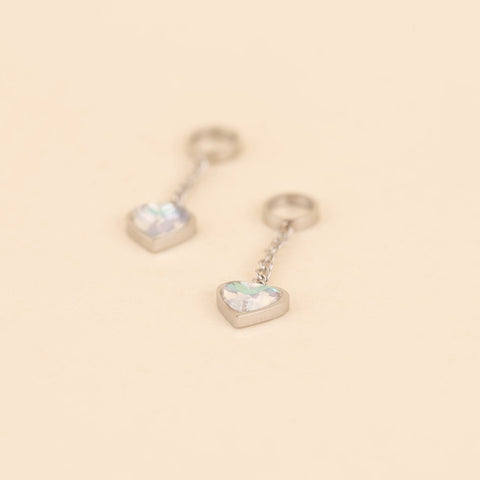 Iridescent Hanging Heart Huggie Hoop Charms