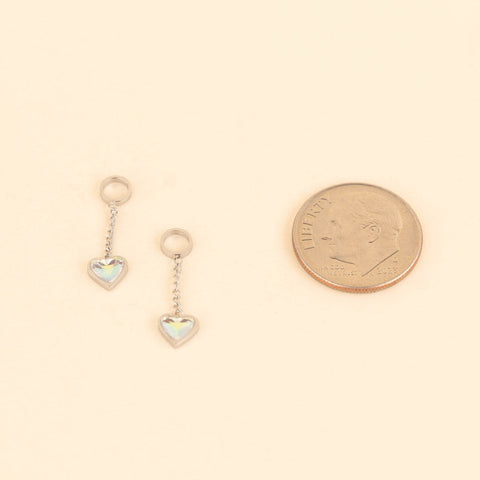 Iridescent Hanging Heart Huggie Hoop Charms