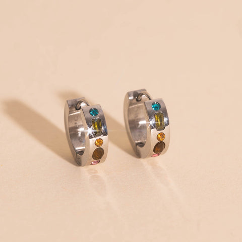 Gemstone Chunky Huggie Hoop Earrings