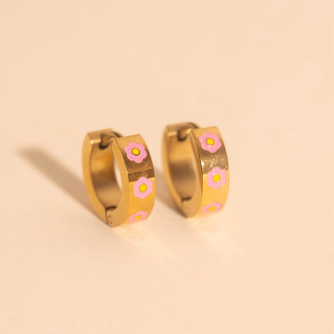 Flower Chunky Huggie Hoop Earrings