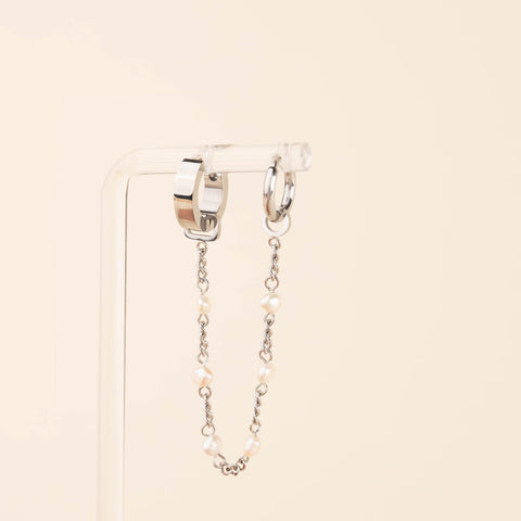 Pearl Chain Huggie Hoop Chains