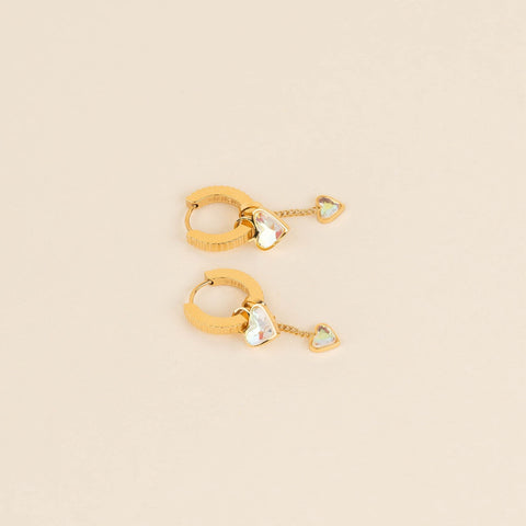 Iridescent Hanging Heart Huggie Hoop Charms