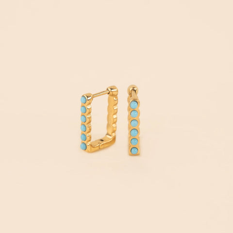 Turquoise Rectangle Huggie Hoop Earrings