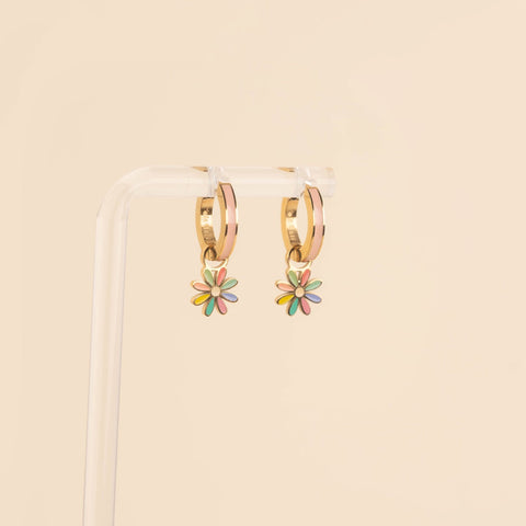 Rainbow Daisy Huggie Hoop Charms