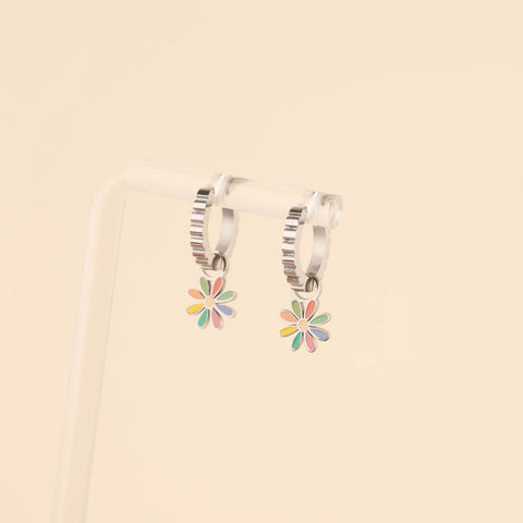 Rainbow Daisy Huggie Hoop Charms