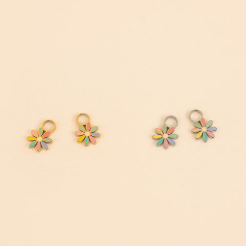Rainbow Daisy Huggie Hoop Charms