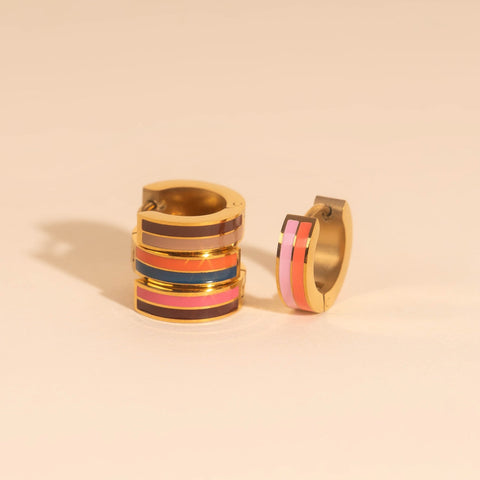 Striped Chunky Huggie Hoop Earrings