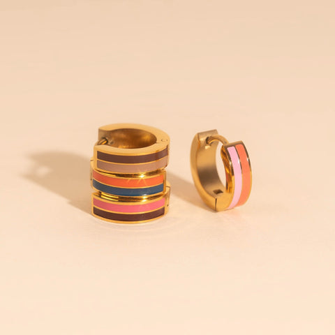 Striped Chunky Huggie Hoop Earrings