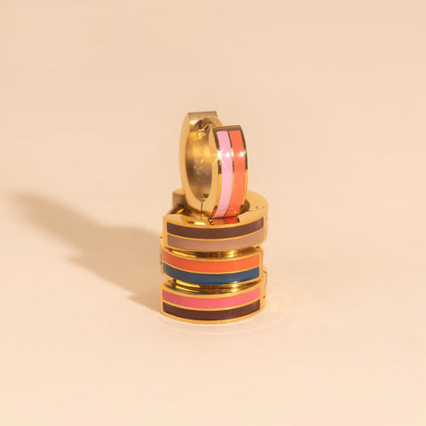 Striped Chunky Huggie Hoop Earrings