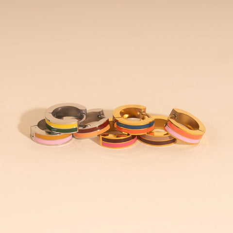 Striped Chunky Huggie Hoop Earrings