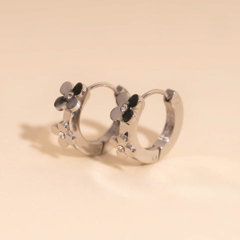 Crystal Flower 3D Huggie Hoop Earrings