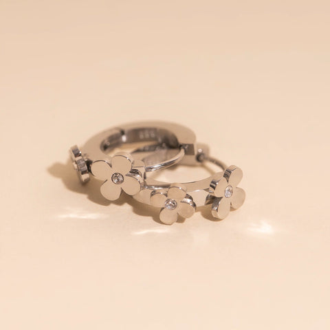 Crystal Flower 3D Huggie Hoop Earrings