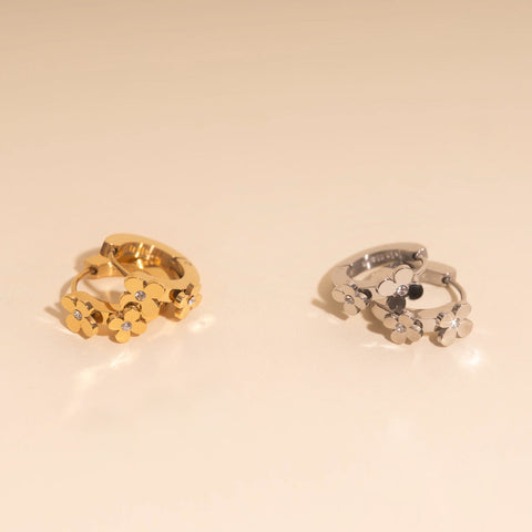 Crystal Flower 3D Huggie Hoop Earrings