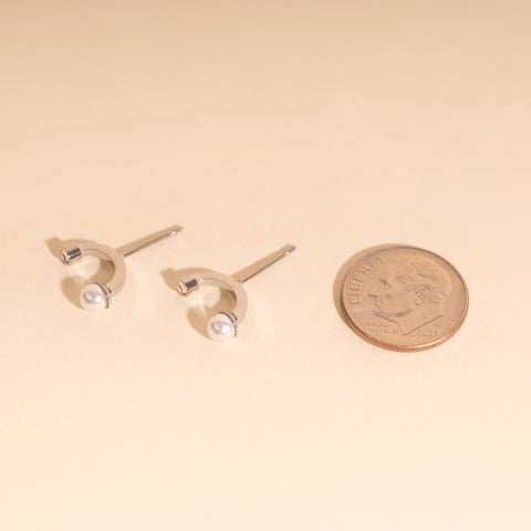 Arc and Pearl Stud Earrings