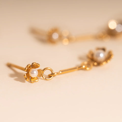 Pearl Flower Dangle Stud Earrings