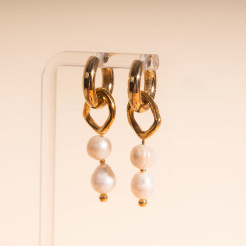 Ripple Pearl Huggie Hoop Charms