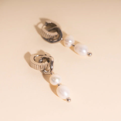 Ripple Pearl Huggie Hoop Charms
