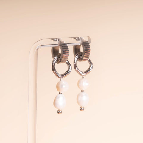 Ripple Pearl Huggie Hoop Charms