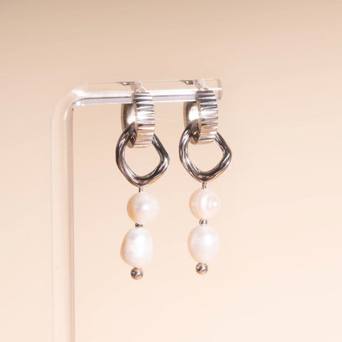 Ripple Pearl Huggie Hoop Charms