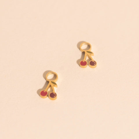 Mini Cherry Huggie Hoop Charms