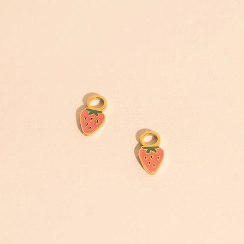 Mini Strawberry Huggie Hoop Charms