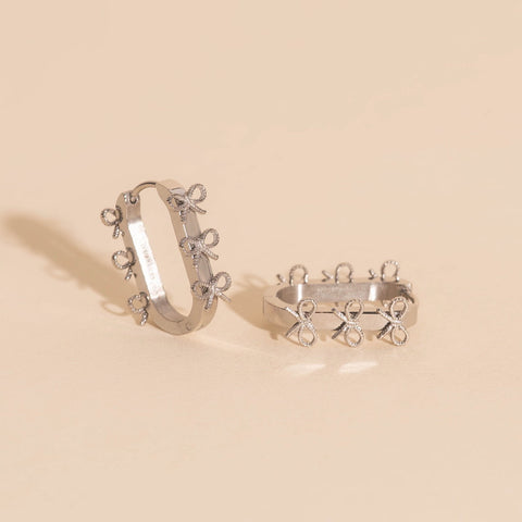 Stacked Rope Bow Oblong 3D Huggie Hoop Earrings