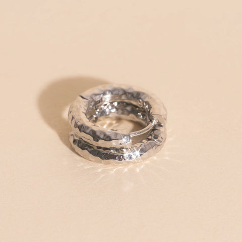 Hammered Chunky Rounded Huggie Hoop Earrings