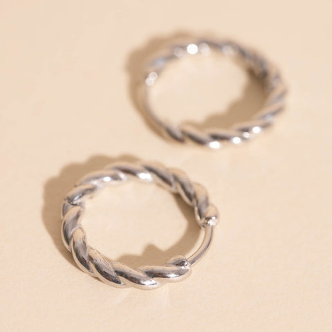 Twisted Rope Rounded Huggie Hoop Earrings