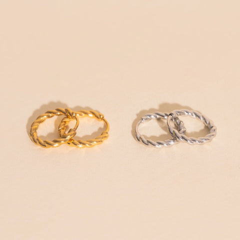 Twisted Rope Rounded Huggie Hoop Earrings