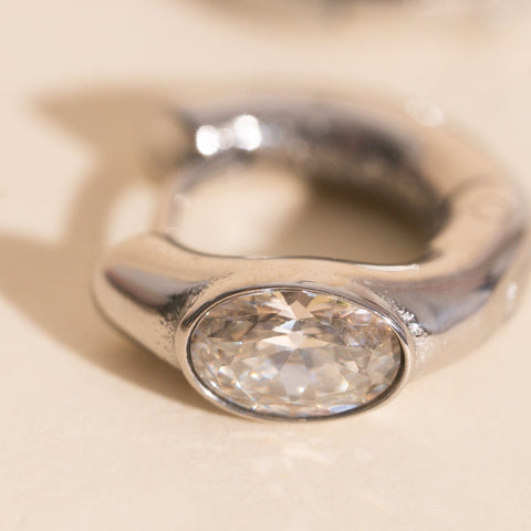 Oval Crystal Chunky Rounded Huggie Hoop Earrings