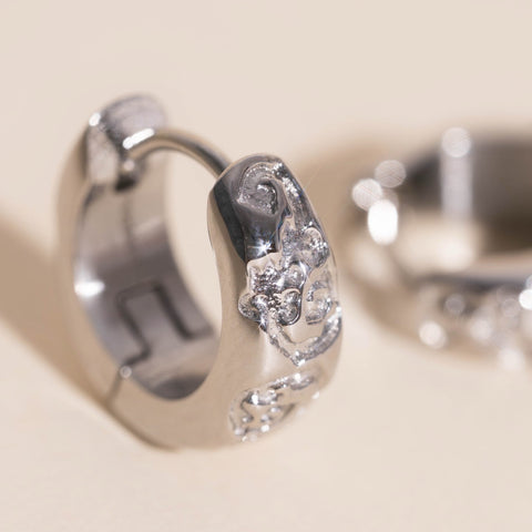 Heirloom Etch Teardrop Super Chunky Huggie Hoop Earrings