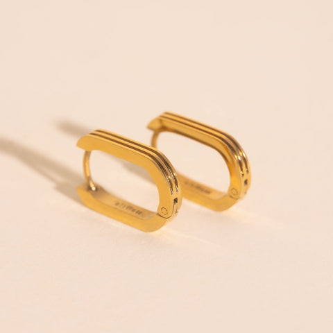 Oblong Line Huggie Hoop Earrings