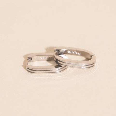Oblong Line Huggie Hoop Earrings