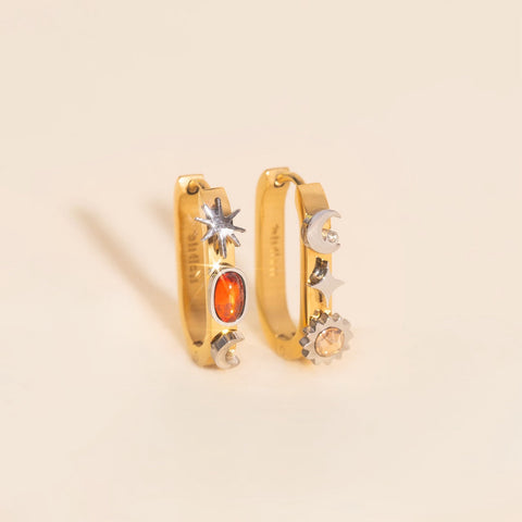 Celestial Oblong 3D Huggie Hoop Earrings