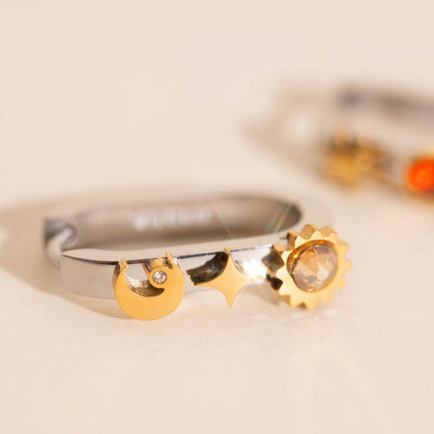 Celestial Oblong 3D Huggie Hoop Earrings