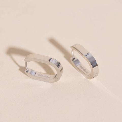 Titanium Smooth Oblong Huggie Hoop Earrings