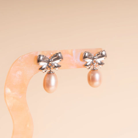 Bow Pearl Drop Stud Earrings