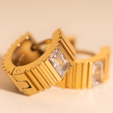 Textured Crystal Super Chunky Huggie Hoop Earrings