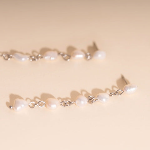 Pearl Dangle Chain Stud Earrings